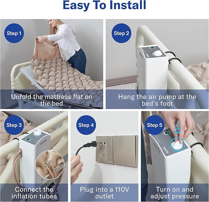 Alcedo Alternating Air Pressure Mattress Pad for Bed Sore and Ulcer Prevention, Hospital & Home Use Medical Mattress Topper for Bedridden Patient, Adjustable Ultra Quiet Pump and Waterproof Cushion-CubbioJoy