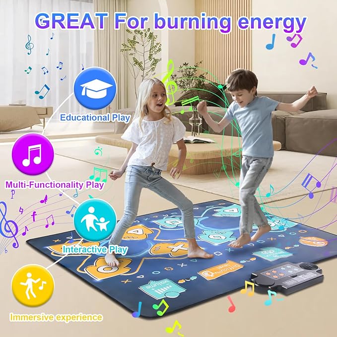 2Player Dance Mat for Kids, Electronic Double Dance Mixer Rhythm Step Play Mat,Dance pad Game Toys Music for Girls Boys,Christmas/Festival/Birthday Gifts for Kids,Age 3 4 5 6 7 8 9 10 11 12+ Year Old-CubbioJoy