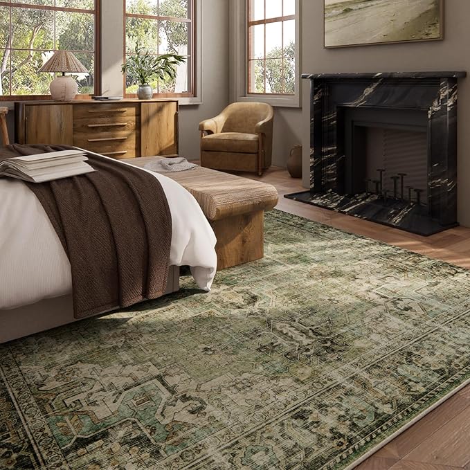 9x12 Area Rugs for Living Room: Washable Bedroom Rug Boho Vintage Rugs Stain Resistant Non Slip Low Pile Soft Lightweight Carpet for Kitchen Dining Room Farmhouse Nursery Kids Room-CubbioJoy
