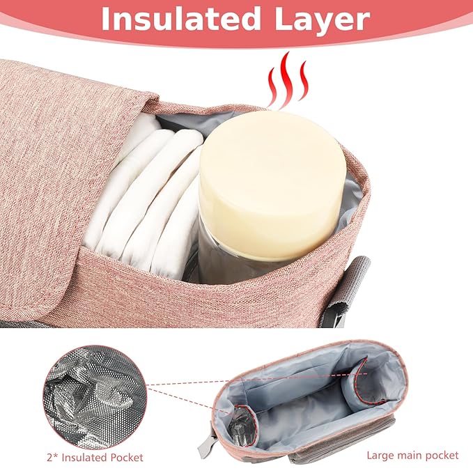 Accmor Universal Stroller Organizer with Insulated Cup Holder, Stroller Caddy Bag Accessories, Stroller Cup Holder Organizer for Uppababy Baby Jogger Britax Stroller, Pink-CubbioJoy