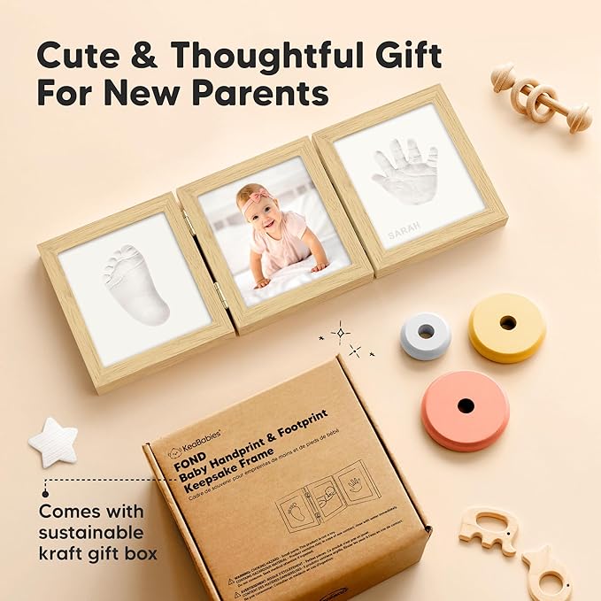 Baby Shower Gifts for Boys, Girls - Baby Hand and Footprint Kit, Newborn Handprint Kit, Keepsake Photo Frame, Nursery Picture Frame, Gender-Neutral Newborn Keepsake Gifts (Ash Wood)-CubbioJoy