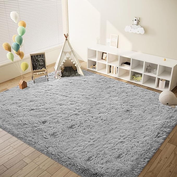 8x10 Area Rug for Living Room: Fluffy Shag Soft Washable Rugs Large Fuzzy Plush Indoor Carpet for Bedroom Nursery Playroom Kids Girls Boys Room (Grey, 8'x10')-CubbioJoy