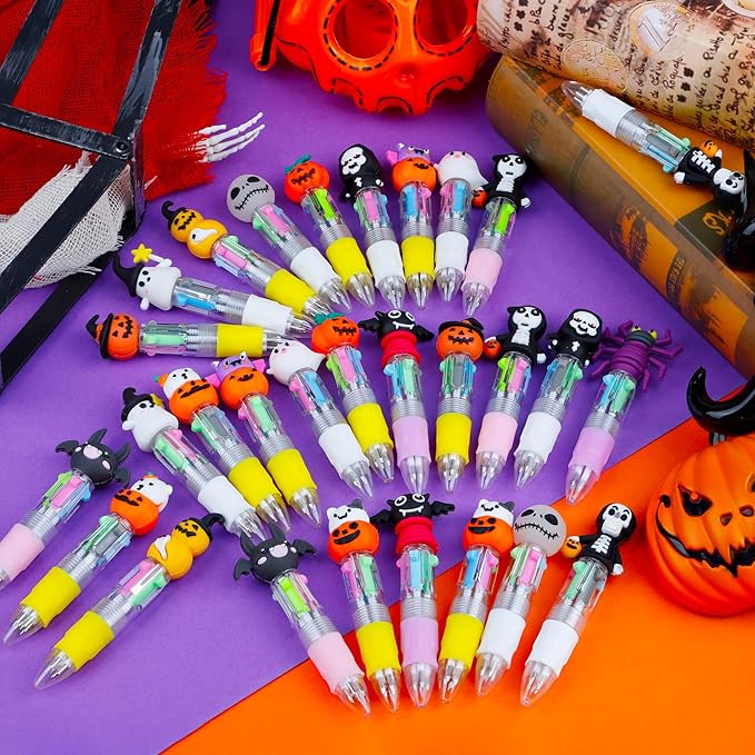 30Pcs Mini Multicolor Pens in One 4-in-1 Cute Pens Bulk for Kids, Ballpoint Pen for Birthdays and Children's Parties, Fun Gifts Assorted Ink Kawaii Pen(Halloween)-CubbioJoy