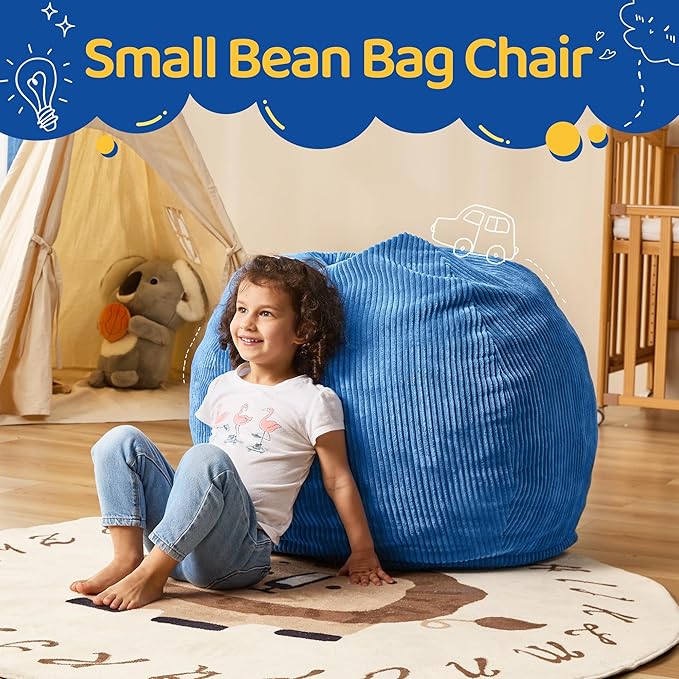 Bean Bag Chairs Teardrop Bean Bag Chair Beanbag Chair with Memory Foam Filled Machine Washable Cover for Living Room, Bedroom (Small,Blue)-CubbioJoy