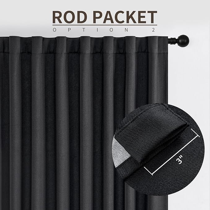 Joydeco Custom Blackout Curtains for Bedroom, Total Blackout Curtains Back Tab & Rod Pocket, Solid Thermal Insulated Window Drapes Luxury Decor for Living Room 1 Panel (Custom Size, Black)-CubbioJoy