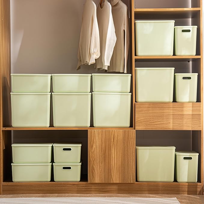 4 pack large plastic White storage bins Baskets, Toy Box Chest with Lids and Handle，Organizer Containers for Baby，Kids,snacks,Nursery，Shelves，Playroom, Bedroom，Office,Closet，home-CubbioJoy