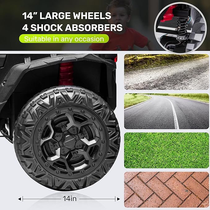 ANPABO 24V 4WD Ride on Car Truck w/Remote Control, 2WD/4WD Switchable Kids UTV, 4 Shock Absorbers, 19" Spacious Seat, Soft Start, Music Player, Electric Car for Kids-CubbioJoy