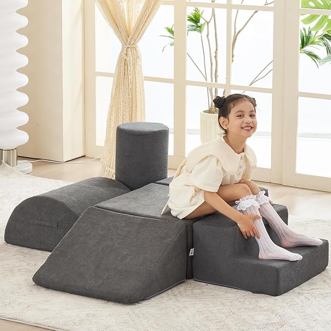 jela Foam Blocks 6Pcs Soft Play Equipment Luxury Miss Fabric, Toddler Climbing Toys Indoor Soft Play Climbing for Toddlers, Lightweight Climbing Blocks for Babies, Kids, Climb and Crawl Foam Playset-CubbioJoy