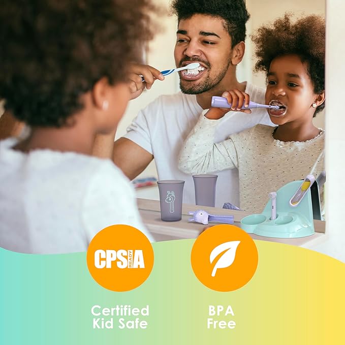 Brusheez Kids’ Electric Toothbrush Set - Safe & Effective for Ages 3+ - Parent Tested & Approved with Gentle Bristles, 2 Brush Heads, Rinse Cup, 2-Minute Timer, & Storage Base (Jovie The Giraffe)-CubbioJoy