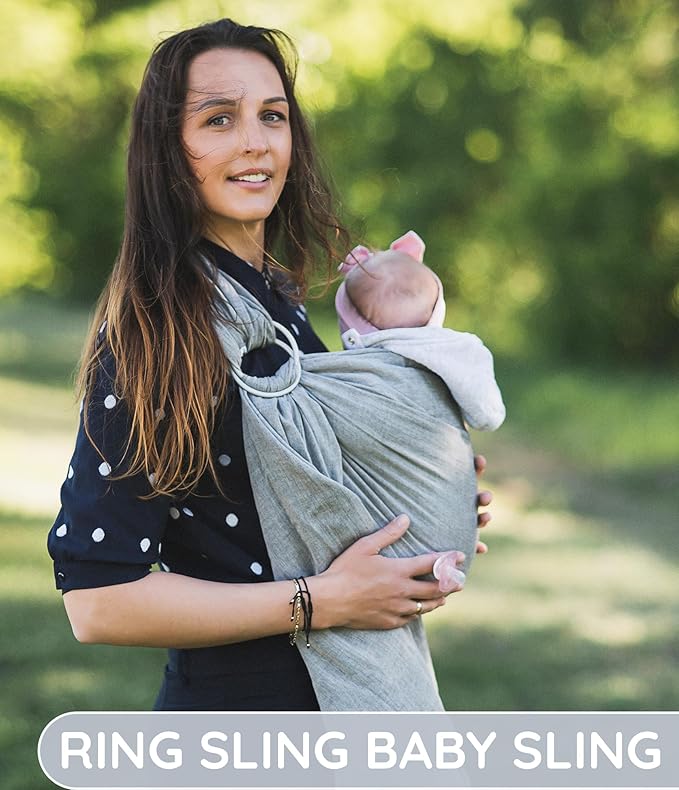 Baby Sling Carrier – Breathable 100% Cotton Wrap for Infant Support, Ring Sling Baby Carrier – Adjustable Muslin Fabric, Baby Carrier Newborn to Toddler – Soft Chest Hold for Travel Dark Grey-CubbioJoy