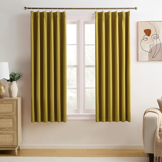 KEQIAOSUOCAI Yellow Pinch Pleated Curtains 72 Inch Length 2 Panels Set Noise Cancelling Window Drapes for Nursery Bedroom Living Room 40x72-CubbioJoy