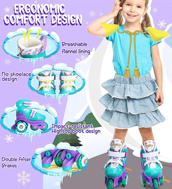 Adjustable Roller Skates for Kids Girls Ladies with Light Up Flash LED Wheels(Age 3-9),Three-Point Type Balance,Gift Box Packing for Toddlers,Children-CubbioJoy