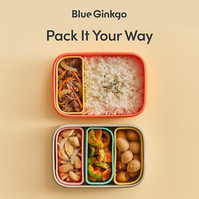BLUE GINKGO Silicone Lunch Box Set – Durable Heavy-Duty Silicone Bento Box, Microwave, Freezer, Dishwasher Safe – Airtight, BPA Free (Made in Korea, Coral)-CubbioJoy