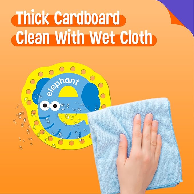 26PCS Alphabet Lacing Cards, Lowercase Letters Sewing Kit with 26 Double-Sided Cards and 26 Colorful Laces Alphabet Learning Toy Motor Skills Art Crafts for Toddlers, Kids, Students-CubbioJoy