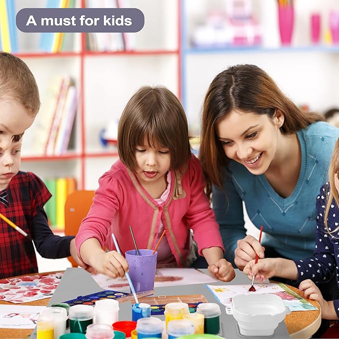 AWOKE Silicone Painting Mat - 20"X16" Silicone Art Craft Mat with 1 Water Cup for Kids -12 Color Dividers - 2 Paint Dividers (Grey)-CubbioJoy