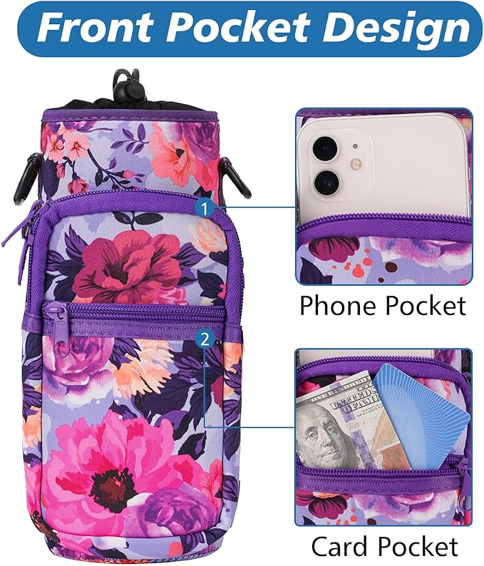 32 40 oz Water Bottle Carrier with Strap, Neoprene Water Bottle Sleeve Bag with 2 Pockets Insulated Flask Sling Holder for Walking Hiking Gym-CubbioJoy