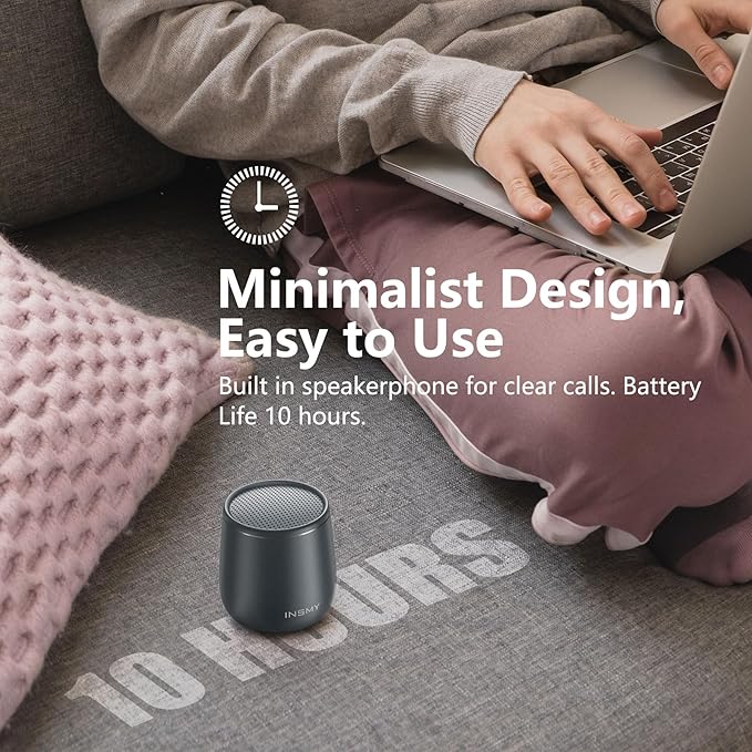 INSMY Small Bluetooth Speaker, Waterproof Mini Portable Wireless Speaker, Punchy Bass Rich Audio Stereo Pairing, Handheld Pocket Size Built in Mic for Hiking Biking Gift Laptop Tablet (Gray)-CubbioJoy