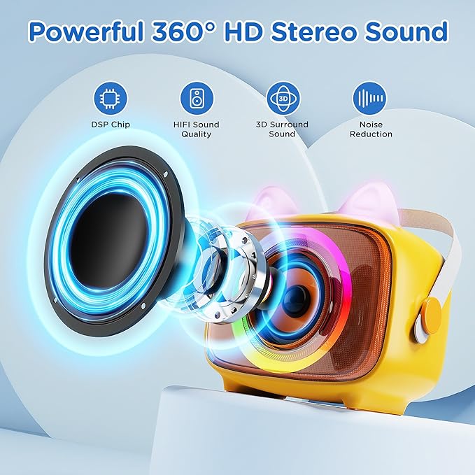 BIGASUO Karaoke Machine for Kids, Mini Portable Bluetooth Speaker with 2 Wireless Microphones and LED Lights, Kids Toys Ideal Gifts for Girls & Boys Birthday Home Party Yellow-2Pack-CubbioJoy