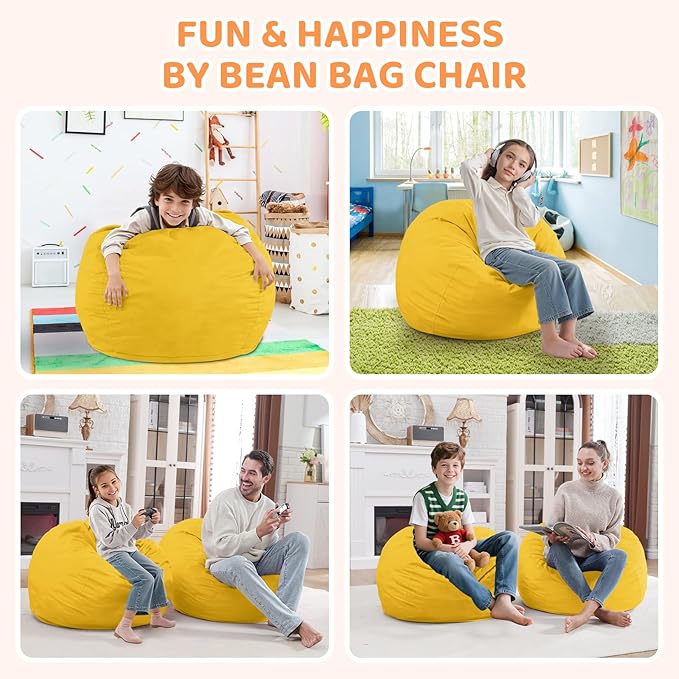 2FT Bean Bag Chair, Comfy Bean Bag Chairs with Memory Foam Filled, Fluffy Beanbag Sofa with Dutch Velvet Cover, Teardrop BeanBag Chairs for Living Room, Playroom - Lemon-CubbioJoy