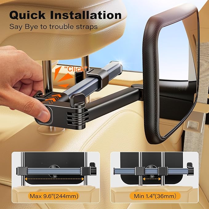 Baby Car Mirror, Stretchable 360° Caring Baby Mirror for Car Seat Rear Facing Seat Infant Shatterproof, Baby Essentials for Newborn, Crash Tested and Certified-CubbioJoy