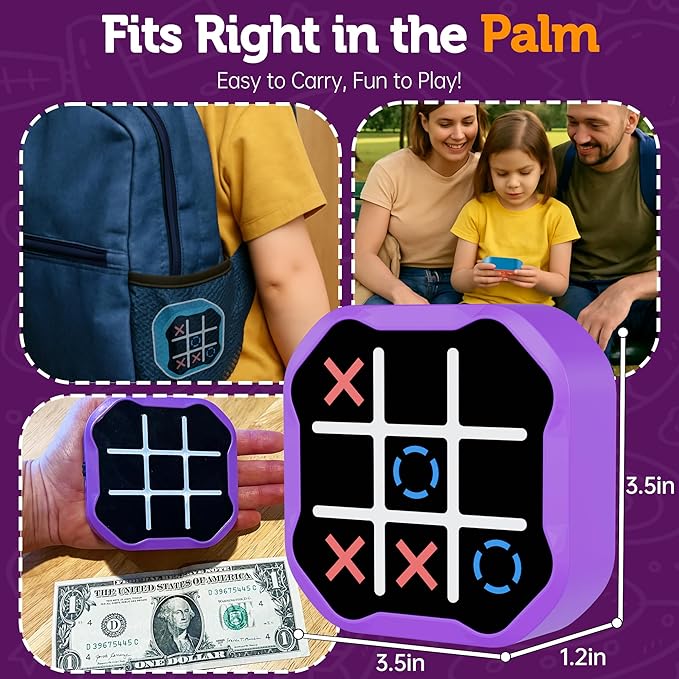 3 in 1 Electronic Tic Tac Toe Game, Handheld Digital Tic Tac Toe Bolt Game with Silent Mode, Portable Learing Toy Gift for Kids & Adults, Purple(One Pack)-CubbioJoy