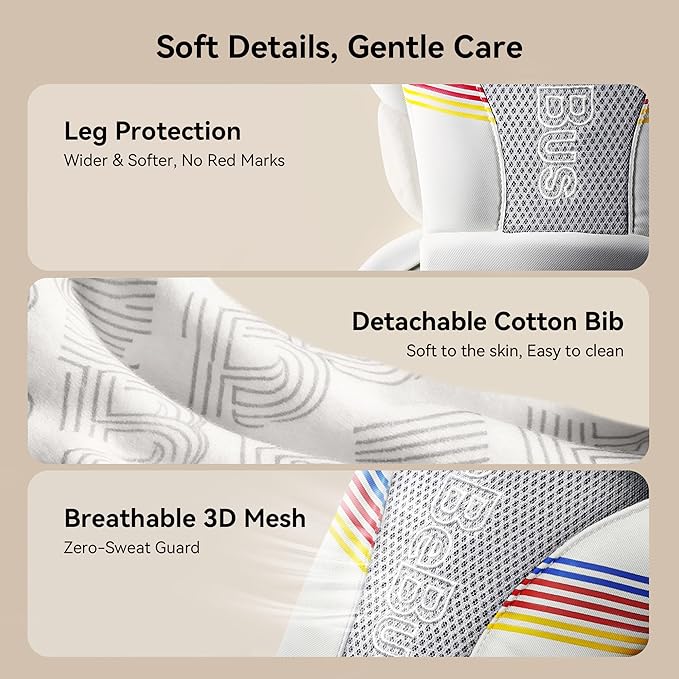 Baby Carrier with Hip Seat, BeBeBus 2-in-1 Ergonomic Newborn to Toddler Carrier up to 44 lbs, Detachable Hands-Free for Infant, All Season Forward-Facing Carry, Fits Waist Sizes up to 38 inch (White)-CubbioJoy