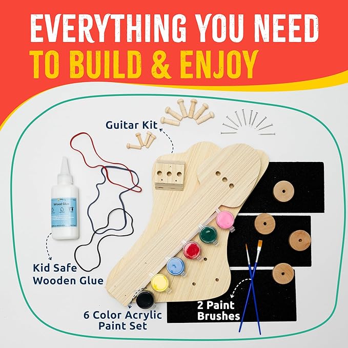 DIY Wood Building Kits, STEM Woodworking Kit for Kids, Creative Fun Craft Projects, Great Gift for Boys & Girls (Wooden Guitar, 1-Pack)-CubbioJoy