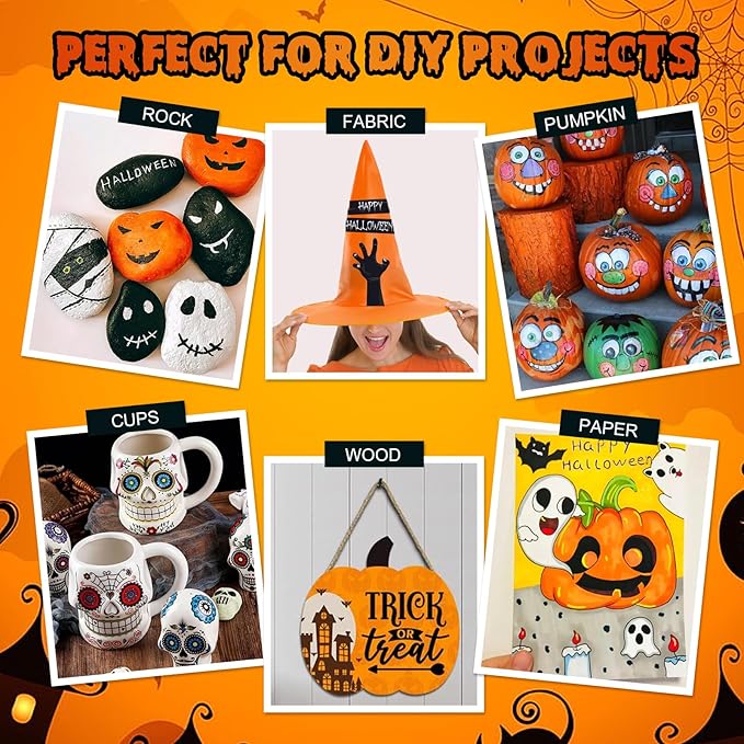 Betem 24 Colors Dual Tip Acrylic Paint Pens Markers, Premium Acrylic Paint Pens for Halloween Decorations, Wood, Canvas, Stone, Rock Painting, Glass, Ceramic Surfaces, Pumpkin Painting Kit DIY Crafts-CubbioJoy