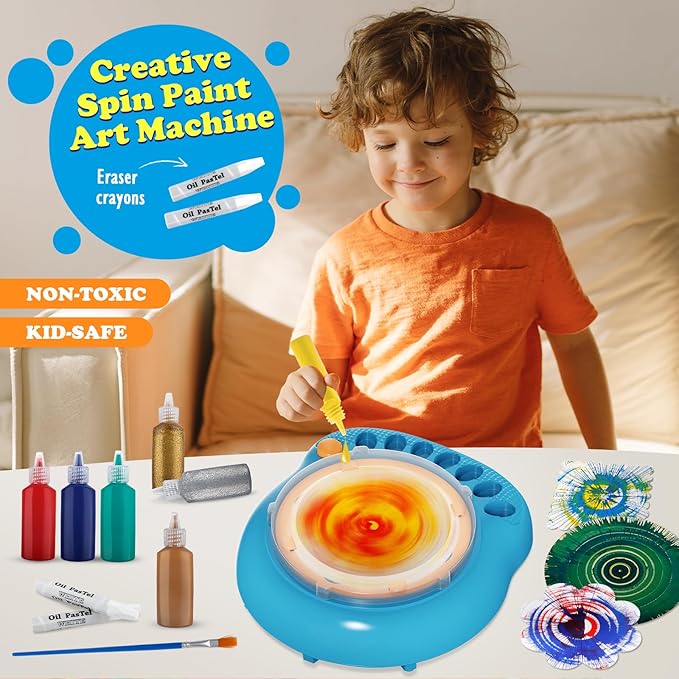 Arts and Crafts for Kids Ages 4-8,Paint Spin Art Machine Kit,Art Craft Set for 6-9 Year Old,Cool Painting Spinner Toys Kits Set,Art Supplies Birthday Gifts for Boy Girl Ages 6 7 8 9 10 11 12 Blue-CubbioJoy