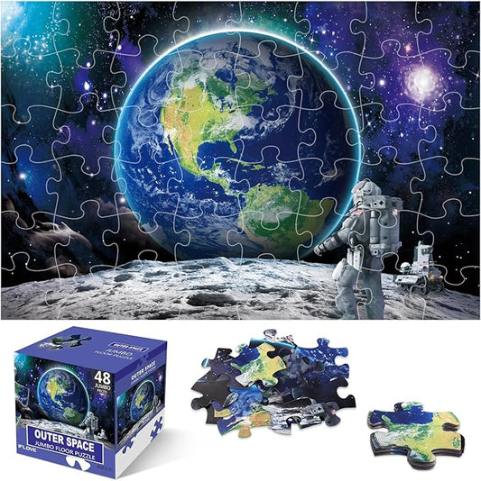 Jumbo Floor Puzzle for Kids Ages 4-8,Space Earth Jigsaw Puzzles,48 Piece Astronaut Large Puzzles for Toddler Ages 3-5,Preschool Learning Planets Earth Toys Christmas Birthday Gift for Boys Girls-CubbioJoy