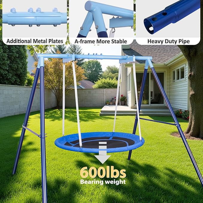 50-Inch Saucer Swing for Kids & Adults - Heavy-Duty 600 lbs Capacity, Indoor & Outdoor Use, Easy Assembly, for Outdoor Fun & Autism Relaxation-CubbioJoy