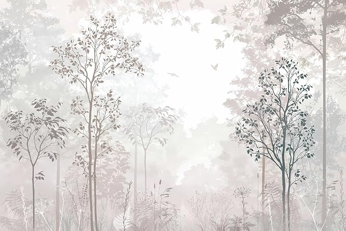 Beige Forest Wallpaper Woodland Wall Mural Large Wall Art for Bedroom Living Room Dining Room(Not Self-Adhesive)-CubbioJoy