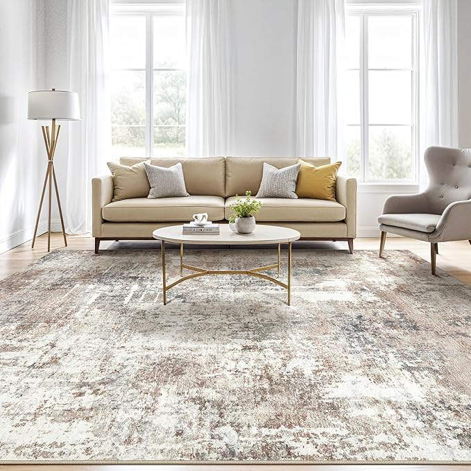 5x8 Area Rug Living Room: Machine Washable Large Abstract Modern Soft Rugs Stain Resistant Indoor Floor Non Slip Accent Carpet for Bedroom Nursery Playroom Office Dining Room Dorm Home House- Brown-CubbioJoy
