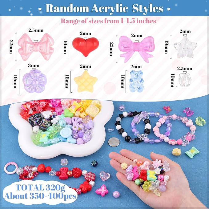 Assorted 400PCS 8 Colors Mixed Acrylic Beads for Bracelet Making, Flower Bow Butterfly GummyBear Aesthetic Bracelet Charms,Cute Beads for Jewelry Making DIY Necklace Keychain Phone Charm-CubbioJoy