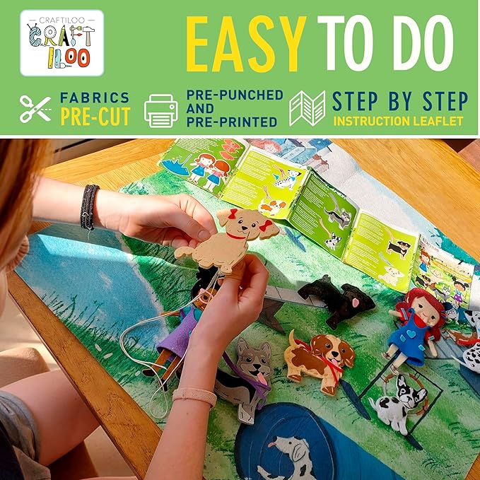 CRAFTILOO 8 Pre-Cut Dogs Stuffed Animal Fun Kids Sewing Kit for Kids Ages 8-12 Children Beginners Sewing kit Kid Puppy Crafts Felt Pillow Plush Craft Kit Girls and Boys-CubbioJoy