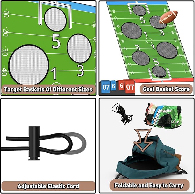 jumpfly Trampoline Football Game Accessories, Toss Throwing Target Net Fits 8 FT/10 FT/12 FT/14 FT Recreational Trampolines with Two Footballs - Trampoline Indoor Outdoor Party Games for Kids-CubbioJoy