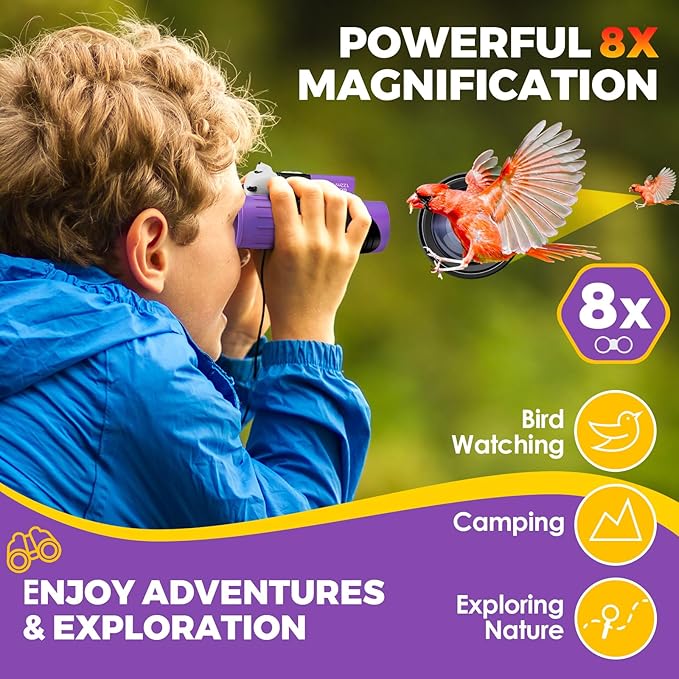 Binoculars for Kids, Toys for 3-12 Year Old Girls and Boys, Bird Watching Hiking 4 5 6 7 8 9 Year Old Girl Boy Christmas Birthday Gifts, Outdoor Toys for Kid Set with Magnifying Glass & Compass-CubbioJoy