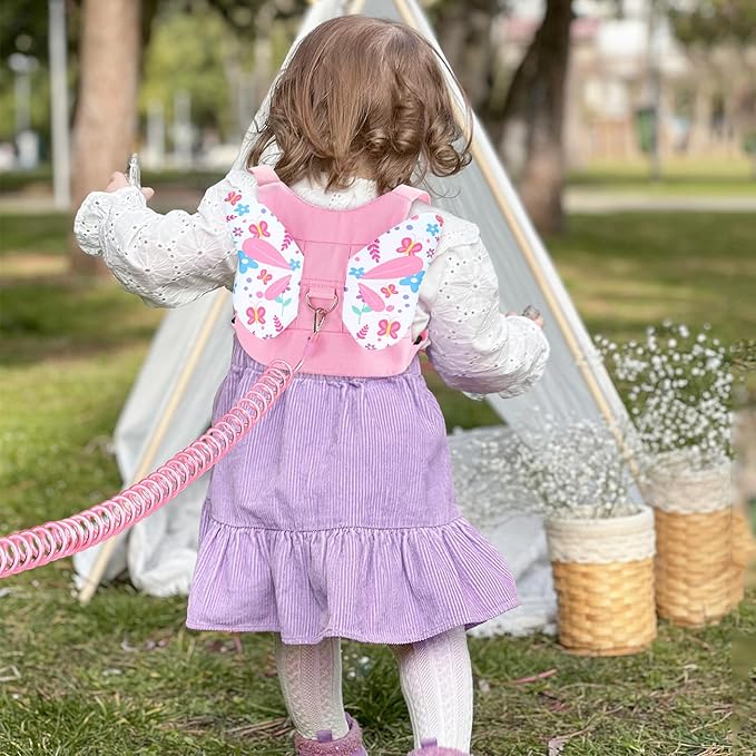 Accmor Toddler Harness Leash, 3 in 1 Cute Butterfly Kids Leash + Anti Lost Wrist Link for Outdoor Travel, Adorable Child Walking Harness Wristband Assistant Strap Belt Protector for Baby Girls (Pink)-CubbioJoy