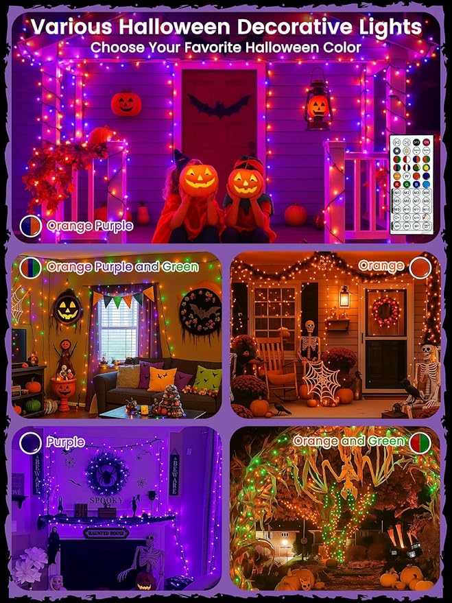240LED Smart Color Changing Halloween Lights App Control, 95FT Waterproof RGB Music Sync Xmas Fairy String Light with Remote & Timer, Twinkle Christmas Tree Lights Outdoor Indoor Halloween Decorations-CubbioJoy