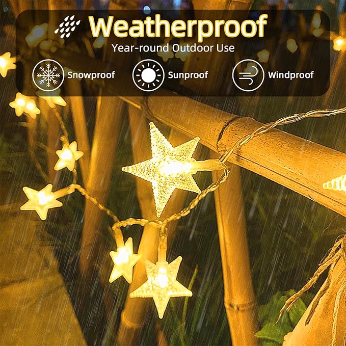 120 LED 40FT Star String Lights, 8 Modes Plug in Star Lights with Timer & Memory, Indoor Outdoor Christmas Twinkle Light for Birthday Party Bedroom Wedding Home Classrom Decor Warm White-CubbioJoy