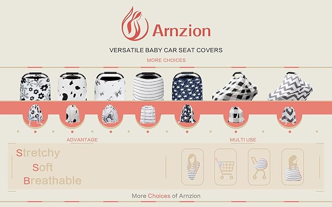 Car Seat Cover Baby – Multi-use Nursing Cover-Up for Breastfeeding, Carseat Canopy Cover, Stretchy Infant Stroller Covers for Boys and Girls (White with Black Stripes)-CubbioJoy