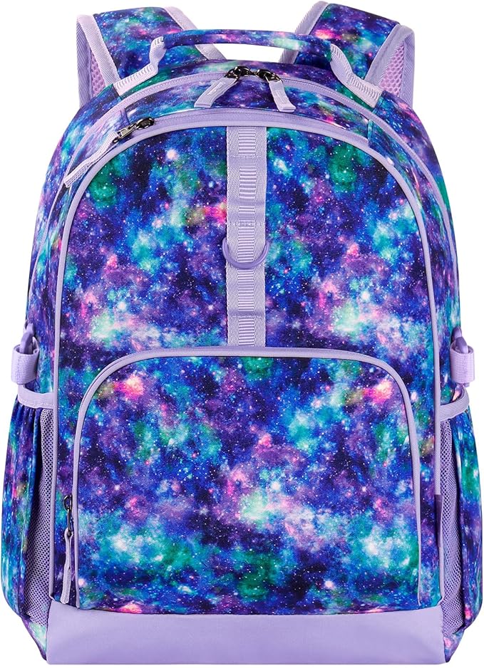 Choco Mocha Galaxy Backpack for Girls, Elementary School Backpack for Girls Ages 6-8 Kids Kindergarten Backpack Bookbag 17 Inch with Chest Strap, Purple-CubbioJoy