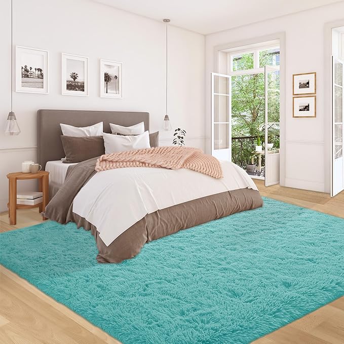 5x8 Area Rug for Living Room: Fluffy Shag Soft Washable Rugs Fuzzy Plush Indoor Carpet for Bedroom Nursery Playroom Dorm Kids Girls Boys Room (Teal Blue, 5'x8')-CubbioJoy