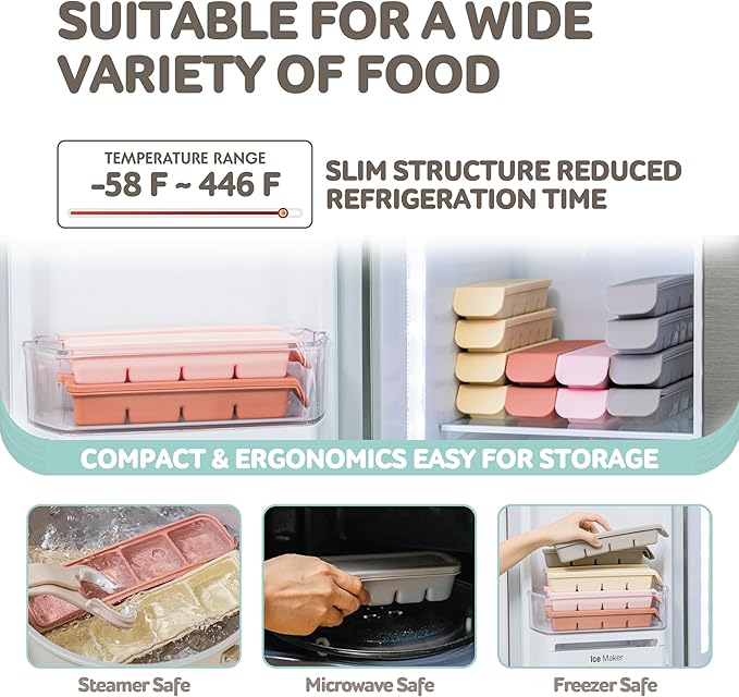 4 Section-1.7oz Gray 100% Food Grade Silicone Ice Cube Tray Food Container with Airtight Locking Lid, Fruit Vegetable Purees, Breastmilk Storage for Baby & Toddler Food | BPA Free Korea Made-CubbioJoy