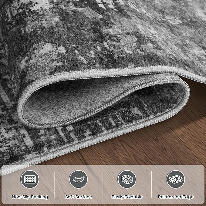 6x9 Area Rugs for Living Room Rug Washable: Modern Rug for Dining Room Bedroom Carpet Non Slip Low Pile 6 by 9 Indoor Abstract Nursery Home Office Black Grey-CubbioJoy