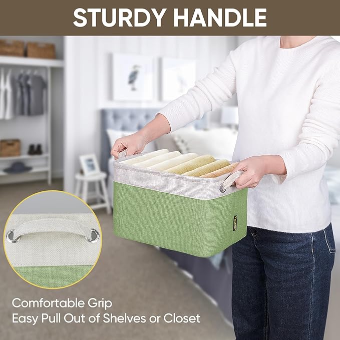 BALEINE 1 Pack Fabric Storage Bins for Shelves, Linen Storage Baskets for Organizing, Decorative Closet Bins for Clothes, Home (Green, 12"x8"x8")-CubbioJoy