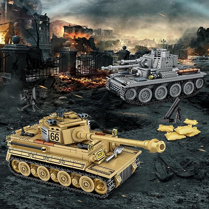 1030 Piece WW2 Army Tanks Toy Building Sets,Create a German Panzer 38T and a German Tiger Tank Toys,Adult Collectible Model Tanks Sets to Build,Christmas Birthday Gifts for Boys,Teens,Adults-CubbioJoy