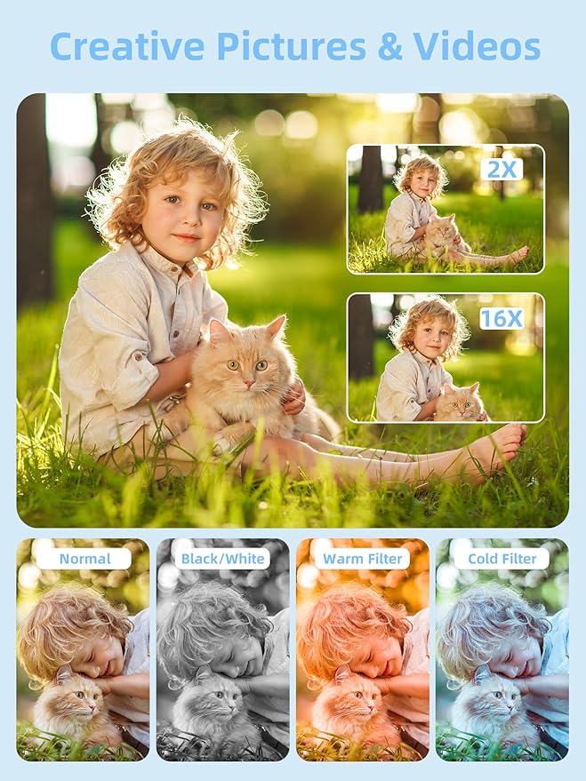 Digital Camera for Kids and Starters, FHD 1080P Point and Shoot Camera with 32GB Card 16X Zoom Anti Shake, Gift for Boys Girls Kids, White-CubbioJoy
