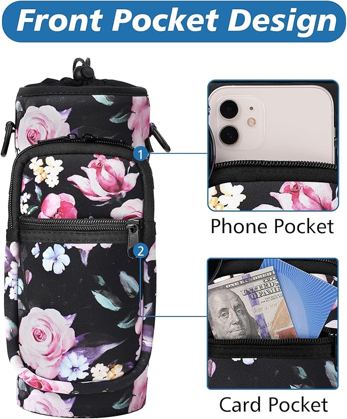 32 40 oz Water Bottle Carrier with Strap, Neoprene Water Bottle Sleeve Bag with 2 Pockets Insulated Flask Sling Holder for Walking Hiking Gym-CubbioJoy