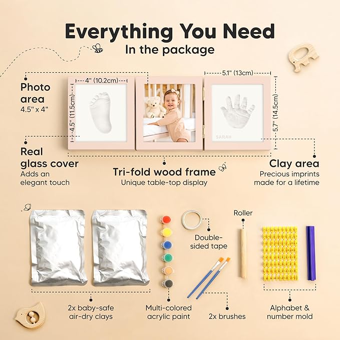 Baby Shower Gifts for Boys, Girls - Baby Hand and Footprint Kit, Newborn Handprint Kit, Keepsake Photo Frame, Nursery Picture Frame, Gender-Neutral Newborn Keepsake Gifts (Petal Pink)-CubbioJoy